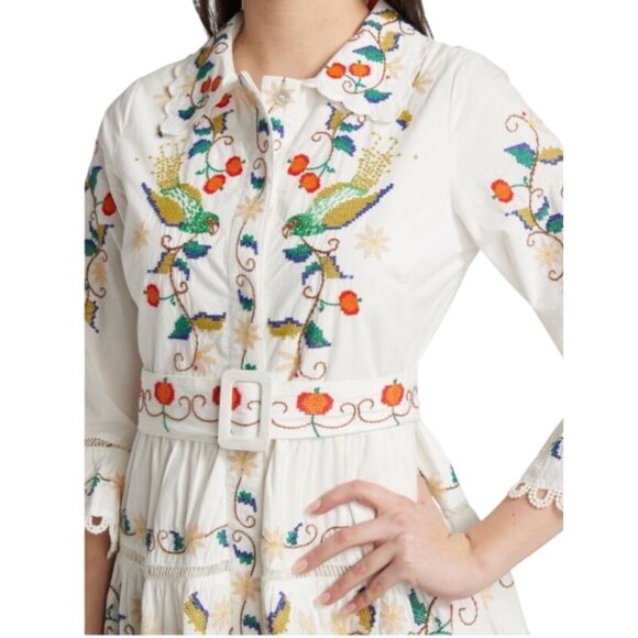 Farm Rio Pitanga Embroidered Belted Mini Dress Off White Size L New With Tags - Picture 7 of 12